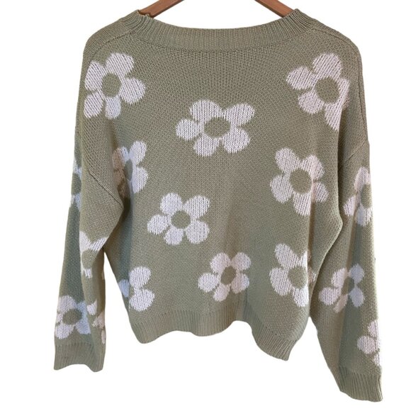 Shein Womens Sweater Medium Green White Floral Y2K Retro - Picture 2 of 8